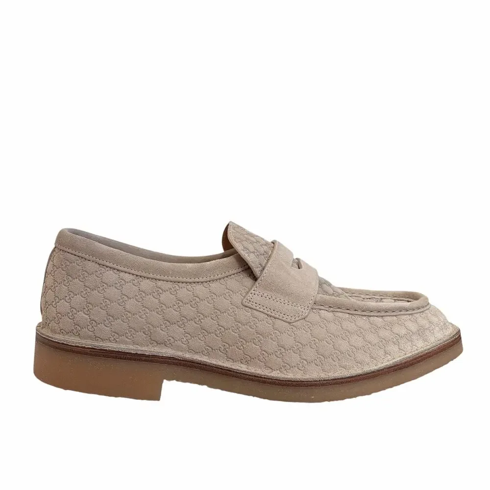 Gucci Web GG Monogram Suede Loafers Beige 831289 Mens 11.5 US 12 NEW